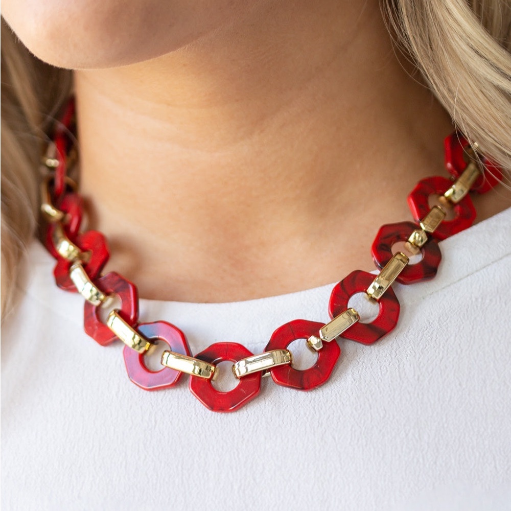 Fashionista fever red necklace and earrings -paparazzi